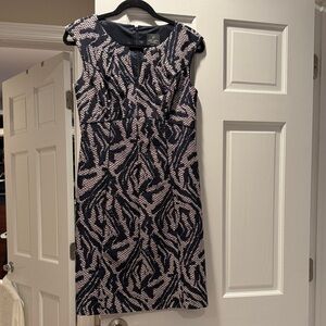 Adrianna Papell Navy and tan Patterned Cap-Sleeve Dress (knee length)